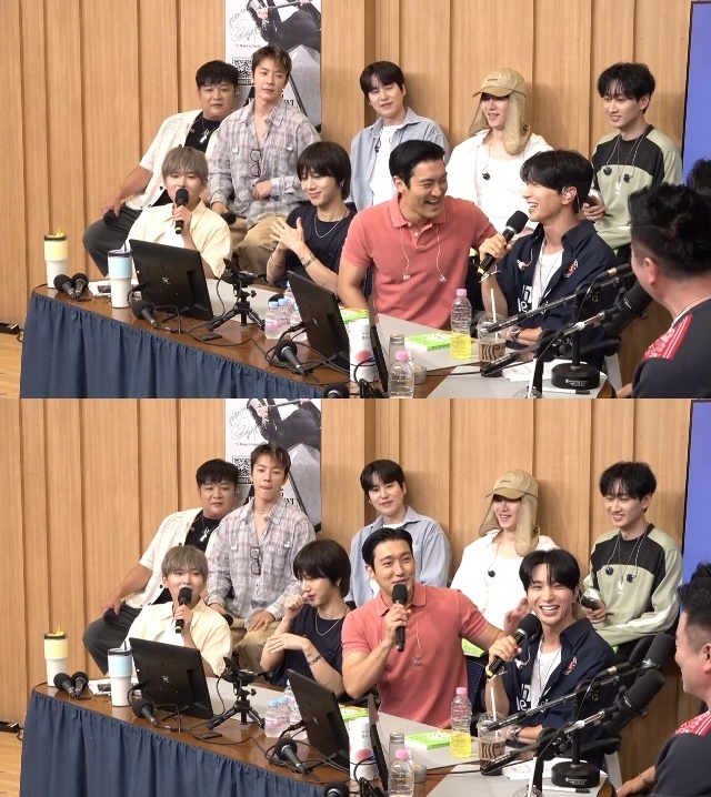 왼쪽 위부터 신동, 동해, 규현, 김희철, 은혁, 려욱, 예성, 최시원, 이특(SBS 파워FM ‘두시탈출 컬투쇼’ 캡처)
